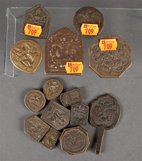 Appraisal: Thirteen Indian brass or bronze intaglio seals th century or