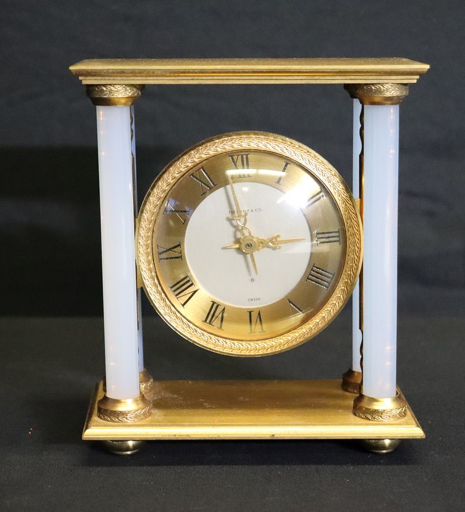 Appraisal: Tiffany Bronze Clock With Columns The clock signed Tiffany on