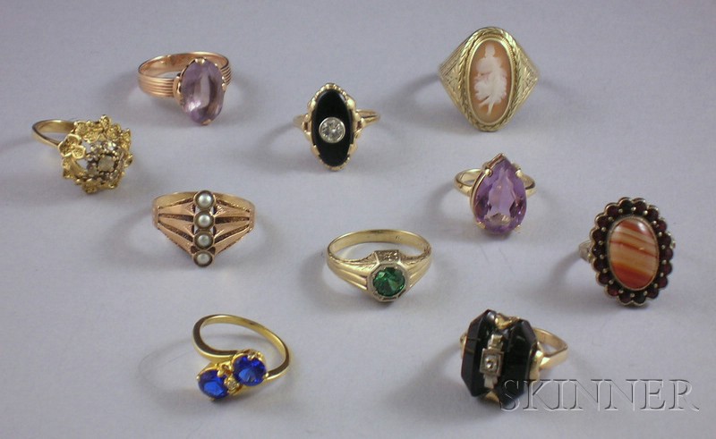 Appraisal: Ten Mostly Gold Rings including two gold onyx and diamond