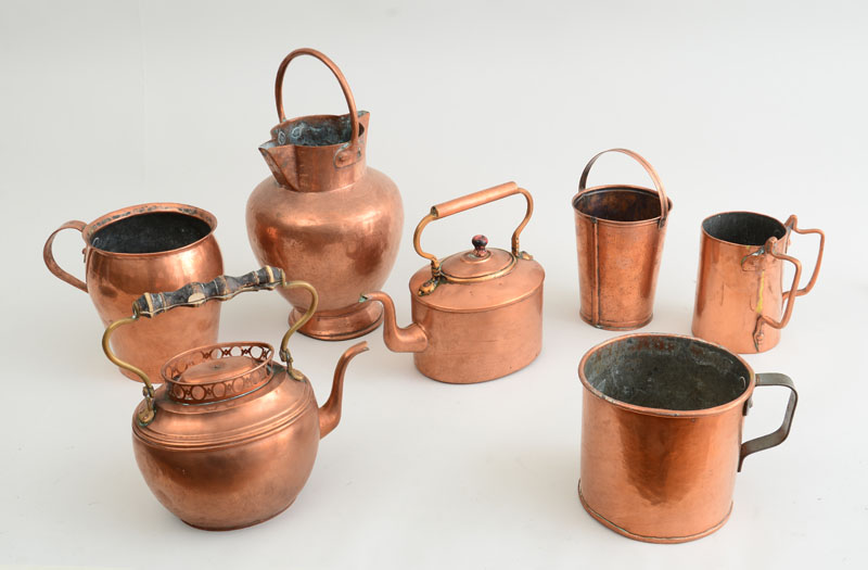 Appraisal: GROUP OF TWENTY-SIX COPPER COOKING UTENSILS Including frying and sauce