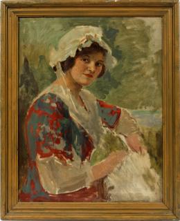 Appraisal: ATTR TO JOSEPH W GIESYOUNG WOMAN WEARING A BONNET ATTR