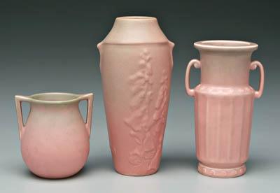 Appraisal: Three Rookwood vases all with raised floral decoration on matte