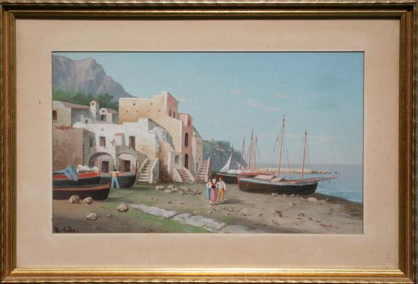 Appraisal: GOUACHE ITALIAN FISHING VILLAGE SIGNED MONTULLO Sight size '' x