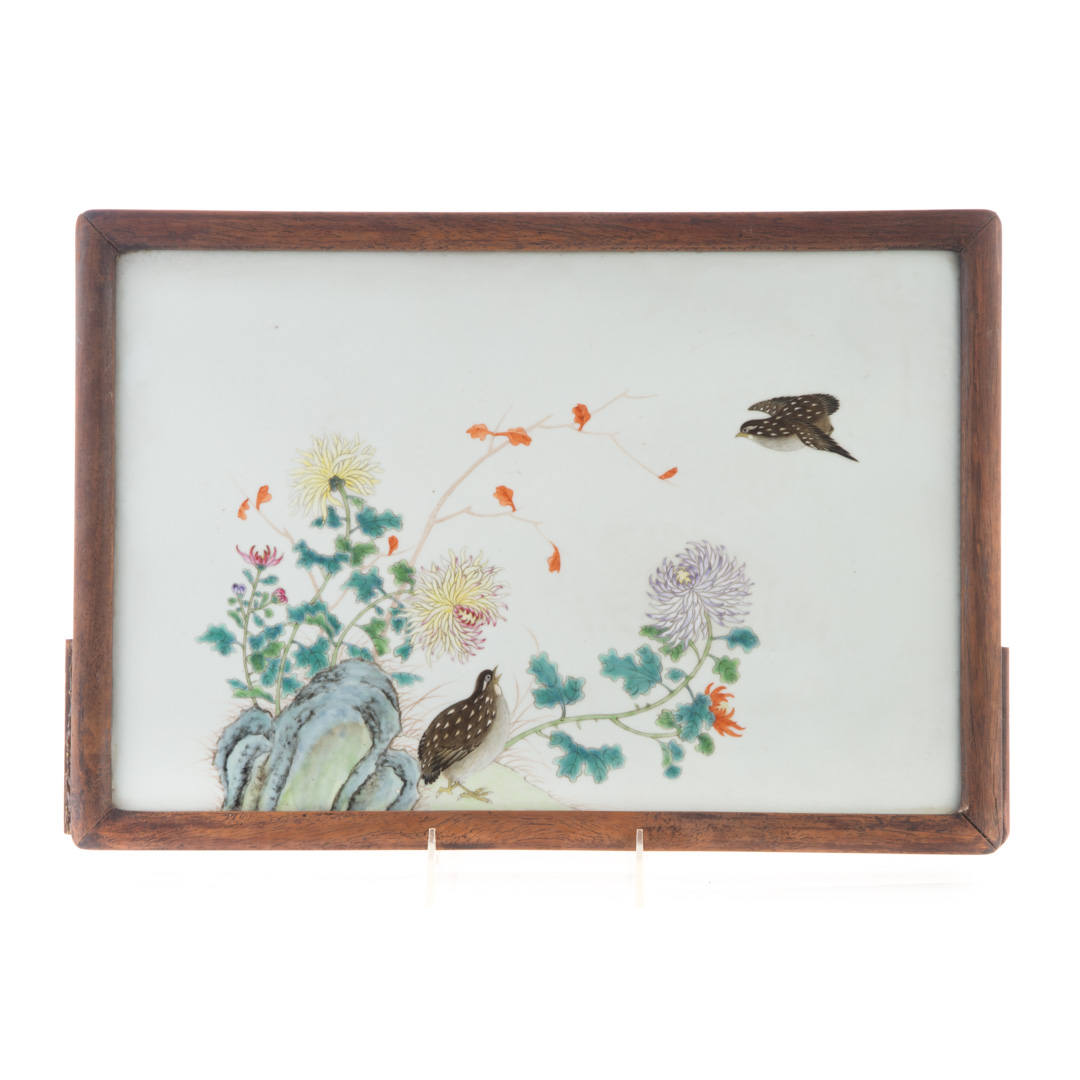 Appraisal: Chinese porcelain plaque th century quail among flowers and sacred