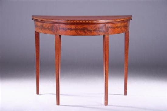 Appraisal: RHODE ISLAND FEDERAL INLAID MAHOGANY CARD TABLE Circa Demilune top