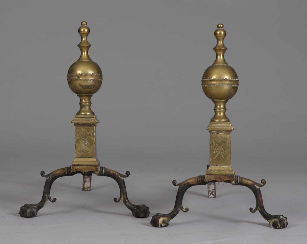 Appraisal: Fine Pair of Whitingham Brass Chippendale Andirons c Claw ball