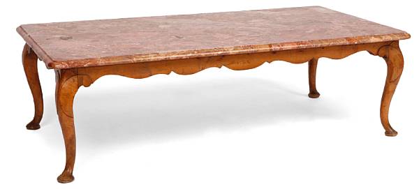 Appraisal: A Rococo style fruitwood coffee table incorporating antique elements height