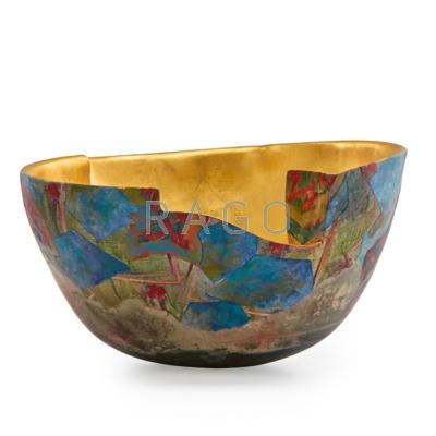 Appraisal: BENNETT BEAN b Massive earthenware bowl pit-fired painted gilded Blairstown