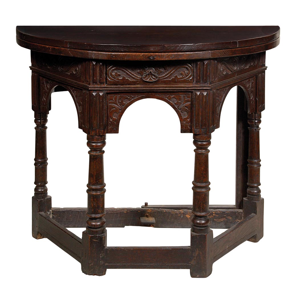 Appraisal: English Baroque Oak Fold-Over Table Part th century Height inches