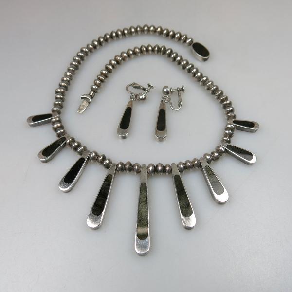 Appraisal: Sigfrido Pineda Mexican Sterling Silver Reversible Fringe Necklace And Screw-Back