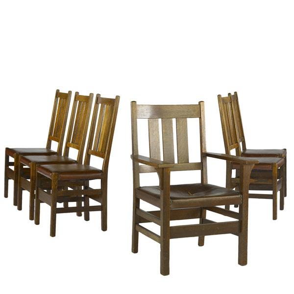 Appraisal: GUSTAV STICKLEY Six dining chairs five side chairs and one