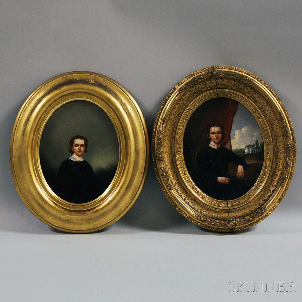 Appraisal: Pair of Oval Oil on Canvas Portraits th century of