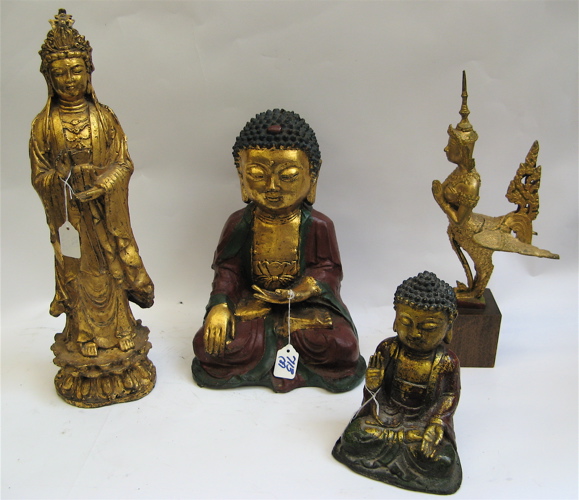 Appraisal: COLLECTION OF EIGHT ASIAN GILT METAL FIGURES the head of