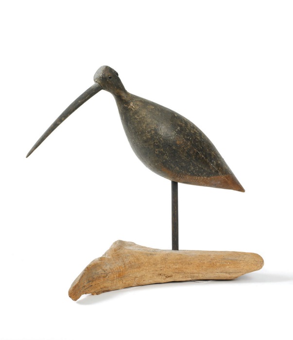 Appraisal: CARVED AND PAINTED CURLEW DECOY With glass eyes Great South