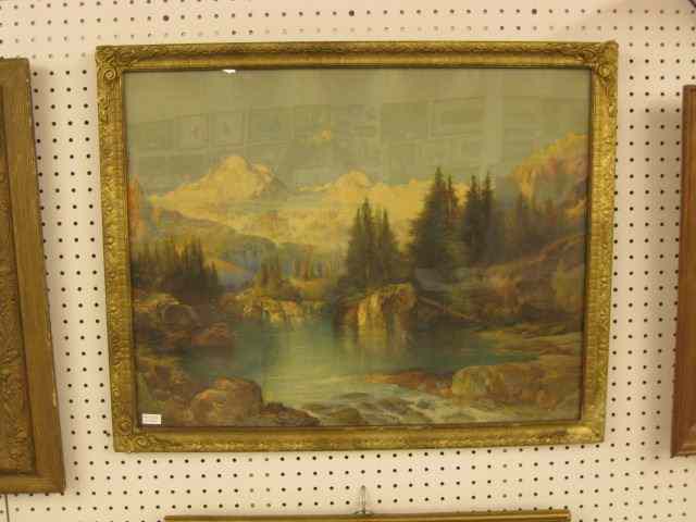 Appraisal: Thomas Moran Print lake snowcapped mountains image area '' x