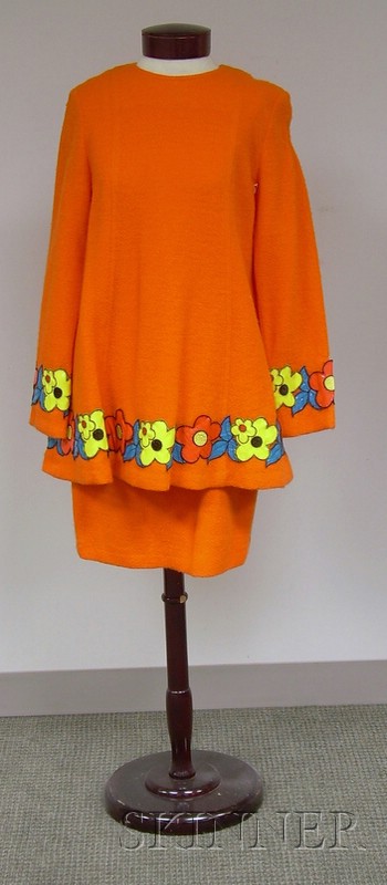 Appraisal: Myrna Getz Orange Wool Tunic and Skirt the tunic with