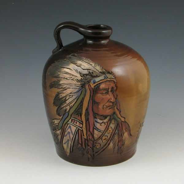 Appraisal: Rick Wisecarver jug with hand-incised portrait of Sitting Bull Titled