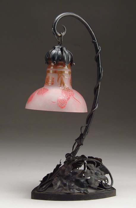 Appraisal: LE VERRE FRANCAIS LAMP Rose Sauvages pattern with pretty pink