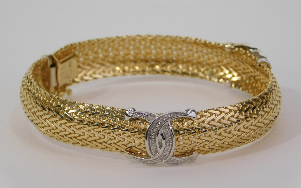 Appraisal: K YELLOW WHITE GOLD LADY'S BRAIDED MESH BRACELET China Contemporary