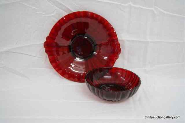 Appraisal: Depression Red Glass Old Cafe Candy Dish BowlFrom the estate