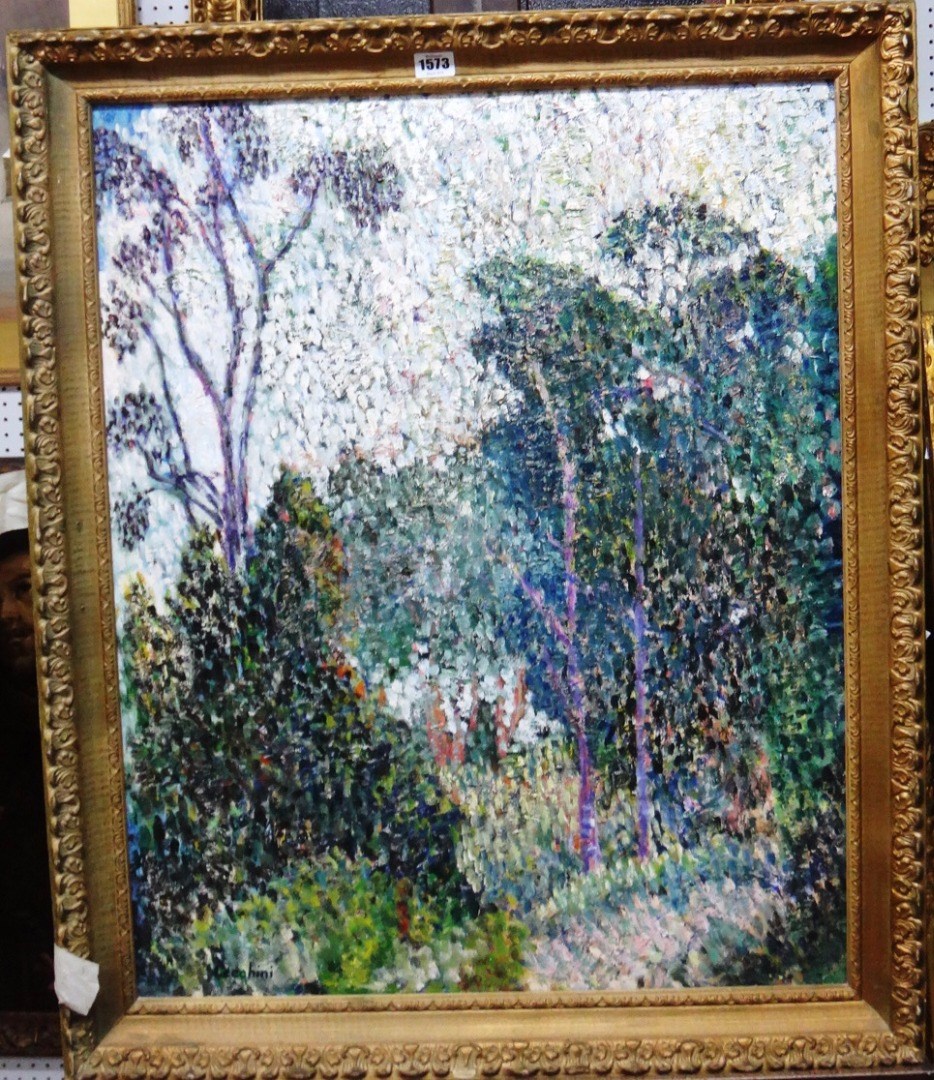 Appraisal: Cecchini th century Pointillist landscape oil on canvas signed cm