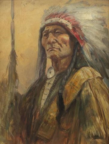 Appraisal: Framed oil on panel painting Indian Chief unsigned sight approx