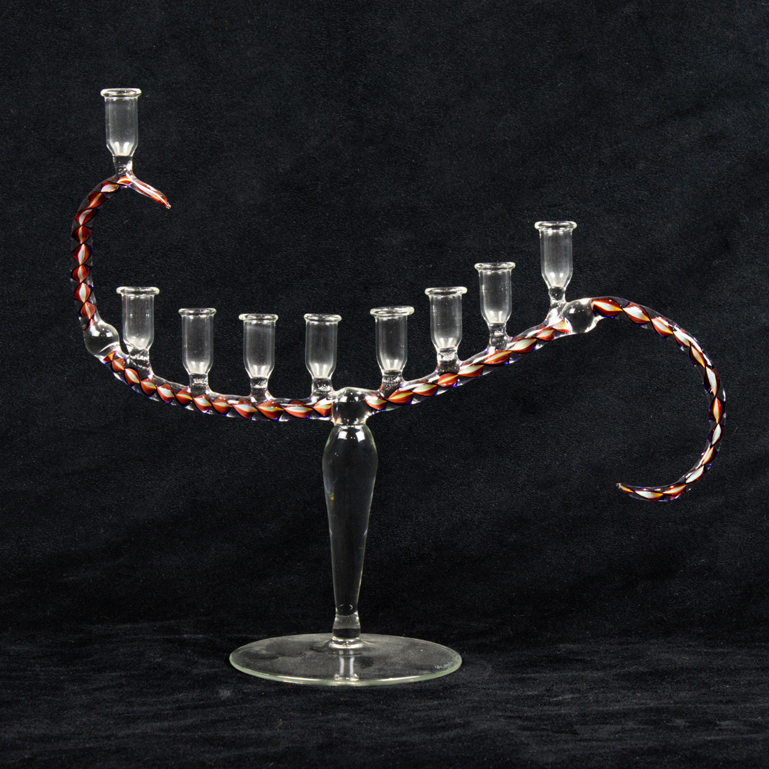 Appraisal: ELIZABETH RYLAND MEARS STUDIO ART GLASS NINE-LIGHT CANDELABRA DATED Elizabeth