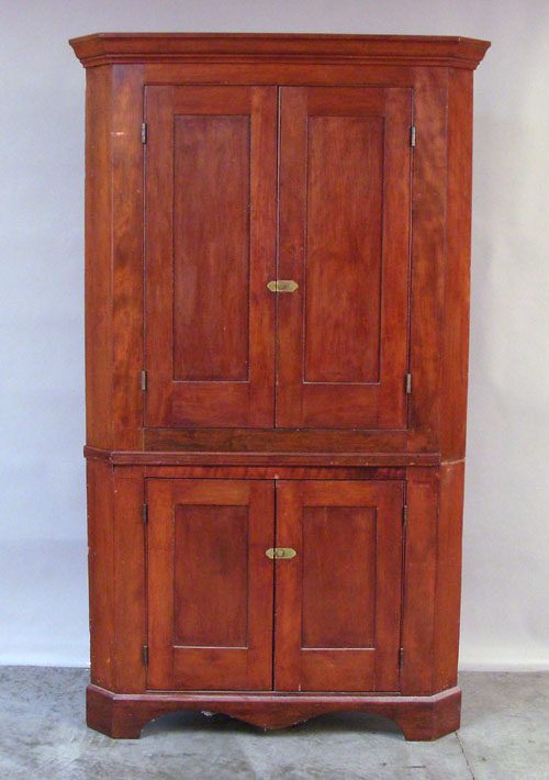 Appraisal: Pennsylvania red stained -piece corner cupboard th c h w