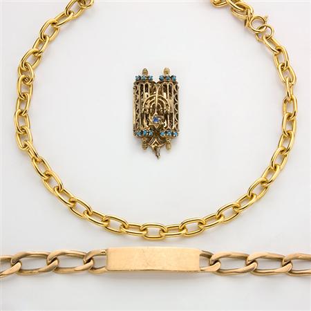 Appraisal: Gold ID Bracelet Religious Pendant and Metal Necklace Estimate -