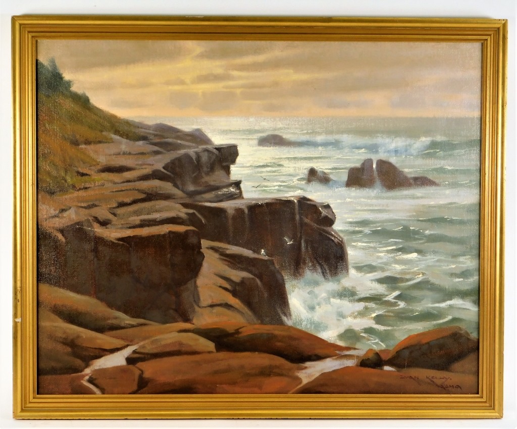 Appraisal: IVAN KELLY ROCKY COASTAL LANDSCAPE PAINTING Oregon b Impressionist depiction