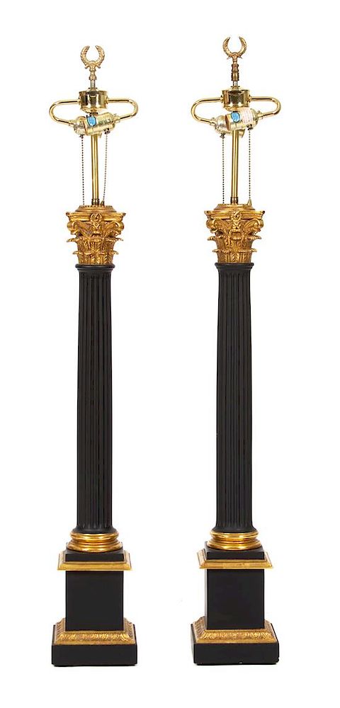 Appraisal: A Pair of Neoclasscial Style Ebonized and Gilt Metal Columnar