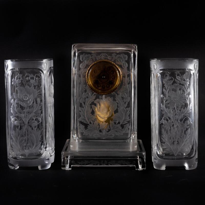 Appraisal: Continental Art Nouveau Molded and Cut-Glass Three-Piece Garniture de Chemin