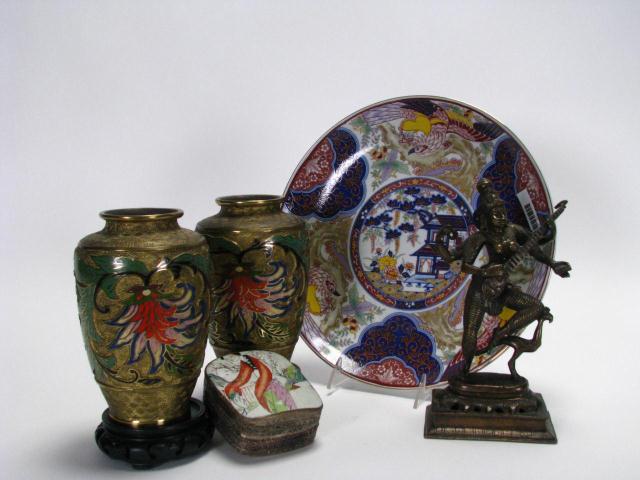 Appraisal: Group of decorative accessories including inch Oriental porcelain charger Chinese