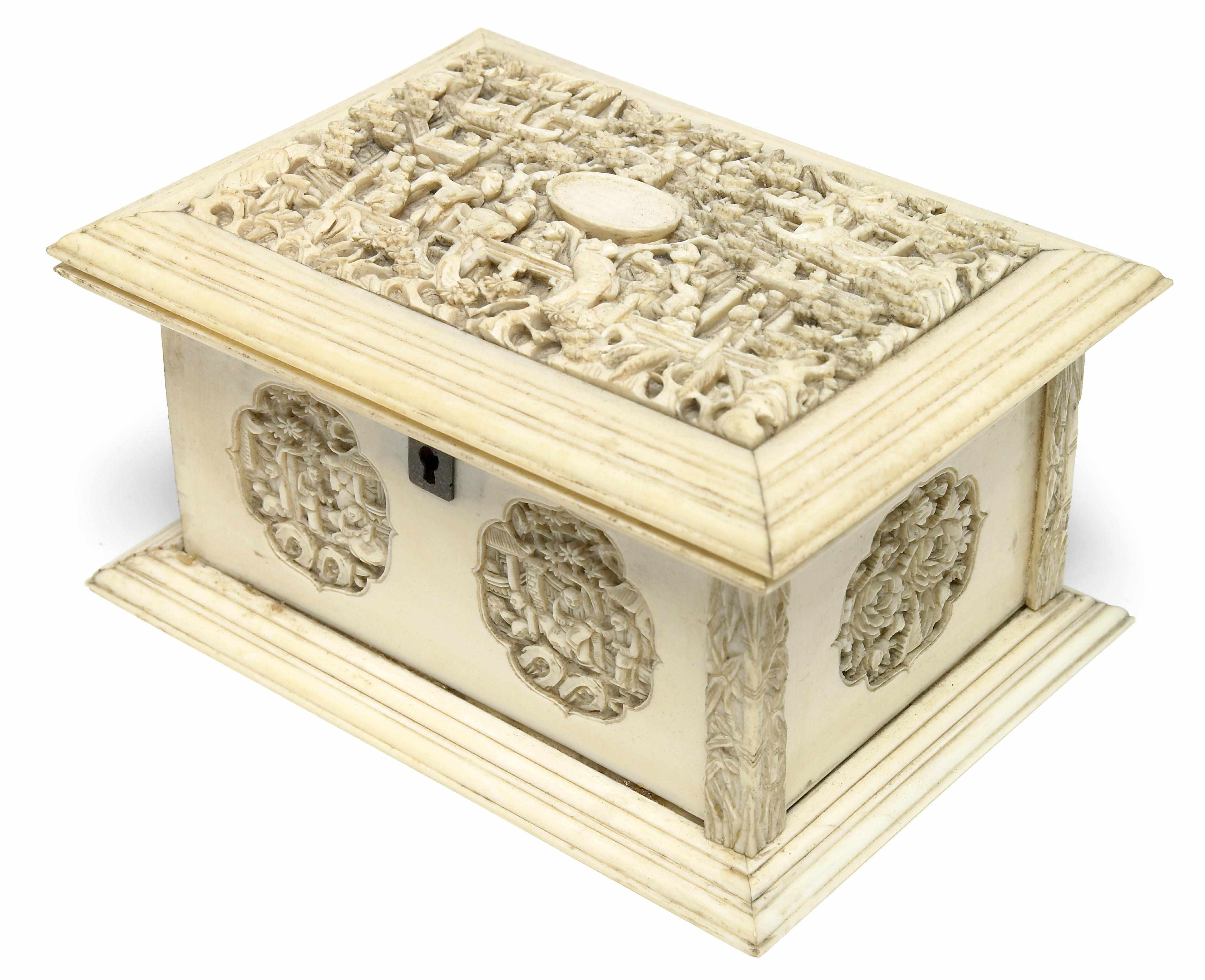 Appraisal: A small Chinese export carved ivory desk box late th