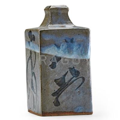 Appraisal: SHOJI HAMADA - Glazed stoneware four-sided bottle Japan Unmarked x