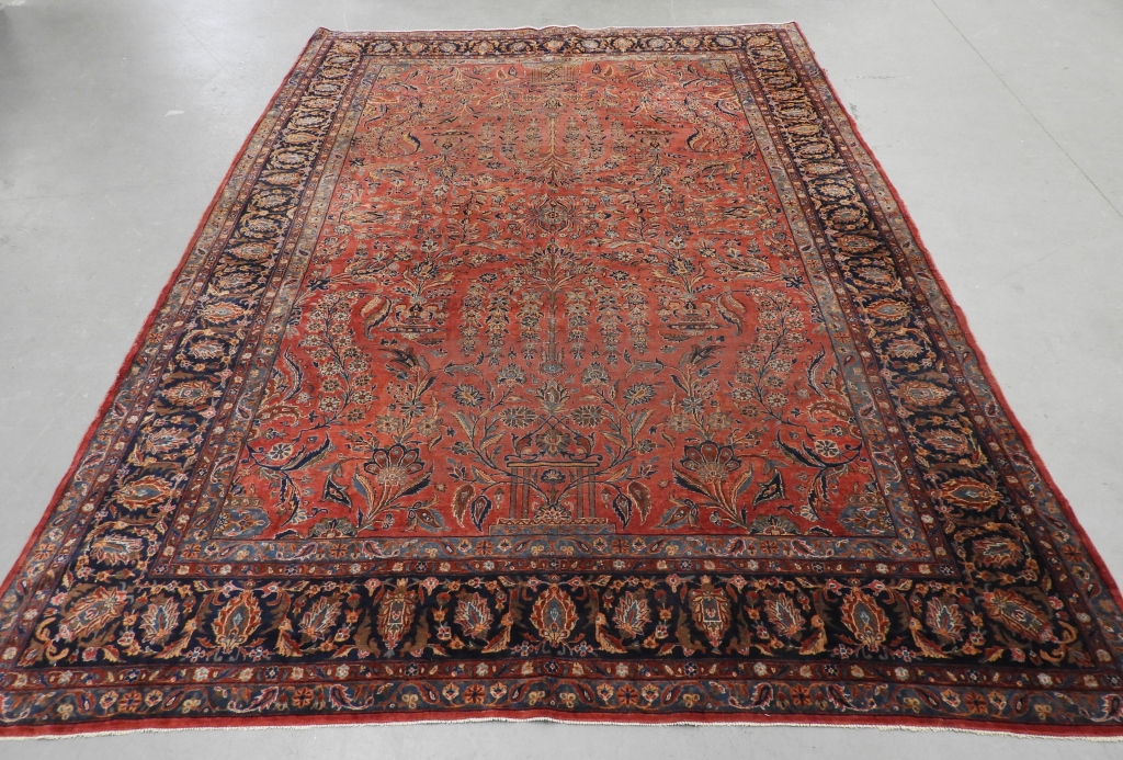 Appraisal: ANTIQUE PERSIAN KESHAN WOOL CARPET RUG Persia CIrca Central red