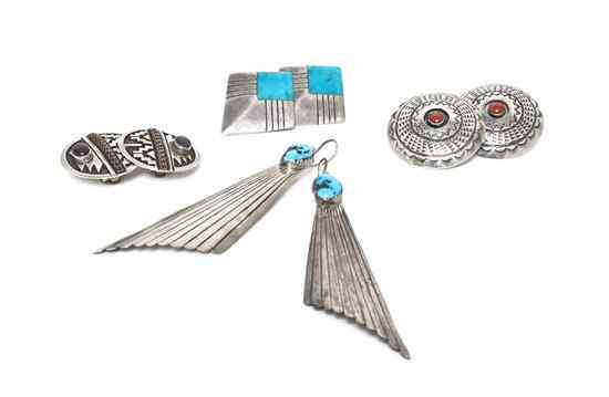 Appraisal: Four Pairs of Southwestern Native American Earrings comprising one pair