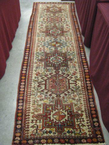 Appraisal: Heriz Persian Handmade Runner overall geometric floral decor ivory field