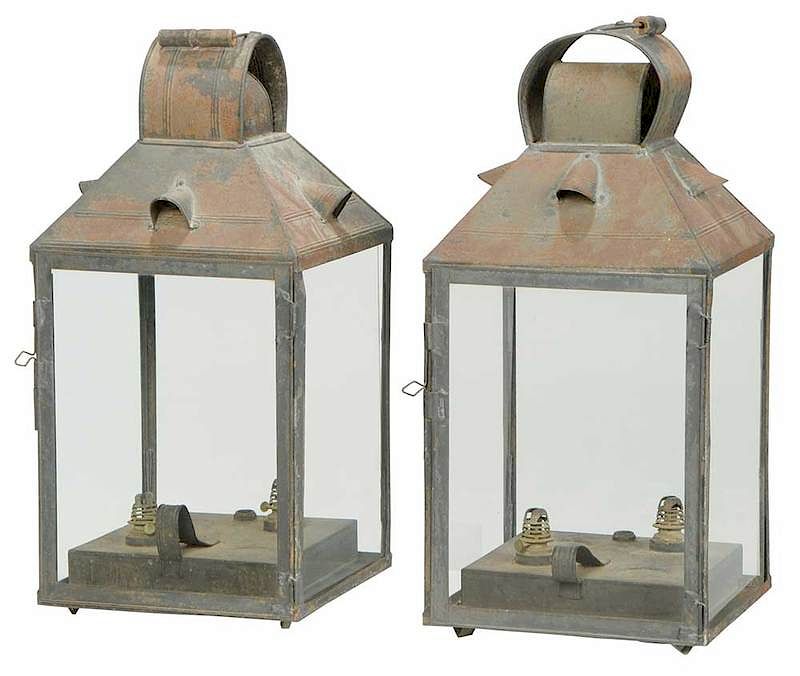 Appraisal: Large Pair Vintage Tole Lanterns th century each four sided