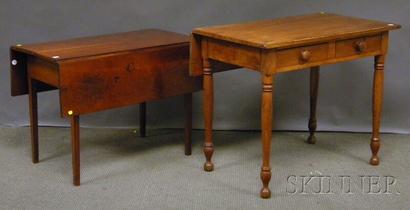 Appraisal: Three Assorted Country Tables a cherry drop-leaf with tapering legs