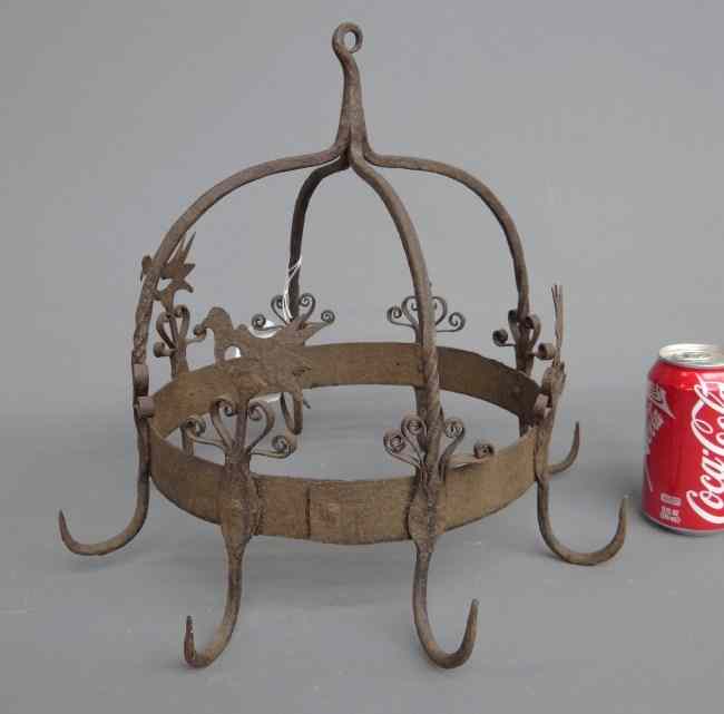 Appraisal: Iron bird decorated blacksmith made crown Approx '' Diameter ''