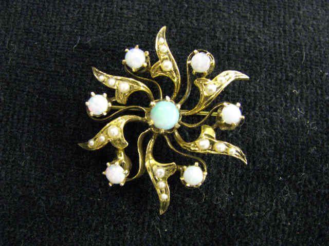 Appraisal: Opal Seed Pearl Brooch circa pinwheel design k yellow gold