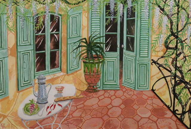 Appraisal: Greg Irvine born The Courtyard gouache on paper monogrammed 'GI'