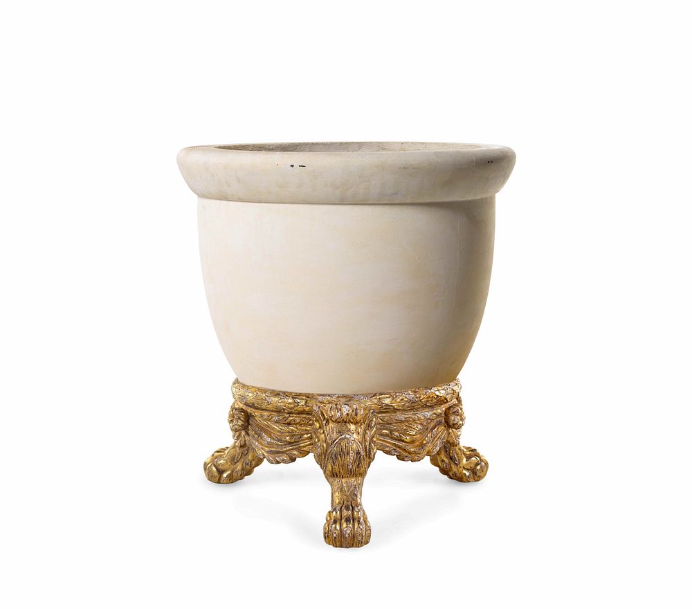 Appraisal: A Cast Stone Jardiniere with an Italian Baroque Style Giltwood