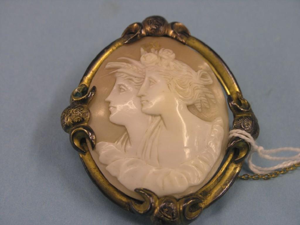 Appraisal: Two Victorian cameo brooches each within gold plated mount