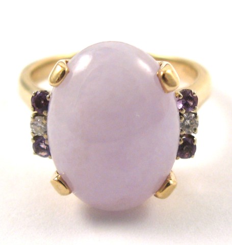 Appraisal: LAVENDER JADE AND DIAMOND RING k yellow gold centering an