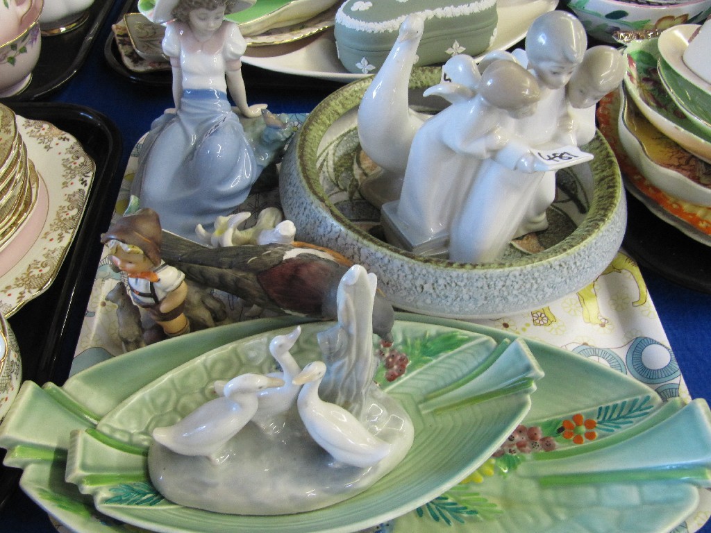 Appraisal: Tray lot of assorted ceramics to include Nao figures Goebel