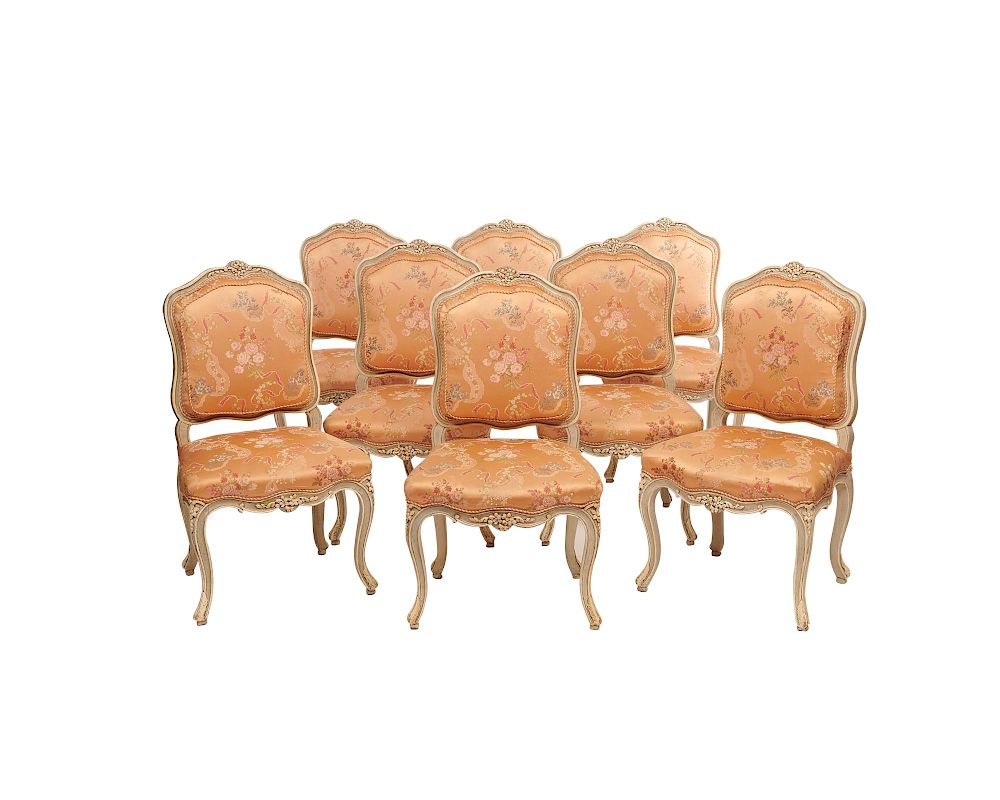 Appraisal: Suite of Eight Louis XV Style Carved and Creme Painted