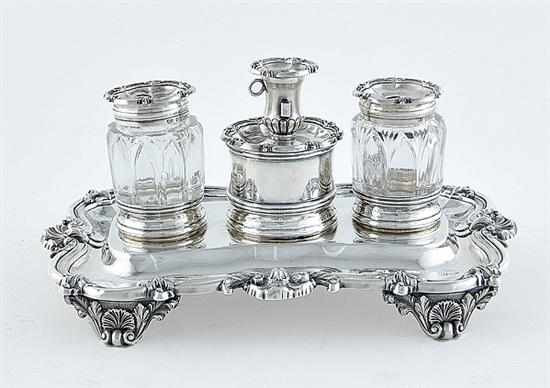 Appraisal: William IV sterling inkstand by Matthew Boulton Birmingham dated scallop-and-shell