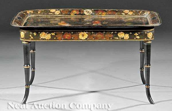 Appraisal: A Chinoiserie T le Peinte Tray on Stand th c